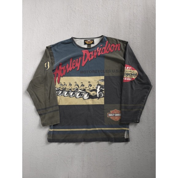 Vintage 2000s Y2K Harley-Davidson Motorcycles AOP Long Sleeve T-shirt L Biker - Picture 11 of 11
